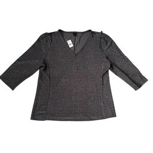 NWT Ann Taylor Shimmering Gray V-Neck Blouse | Size XL